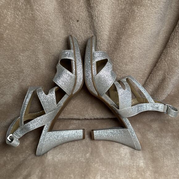 Naturalizer Metallic Silver Sparkly Glitter Open Toe Strappy Heels Women’s Sz 8M - Picture 5 of 8